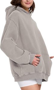 Sudadera con Capucha Oversize de Algodón Polar para Mujer, Estilo Urbano, Ecológica, de Secado Rápido, Forrada, Manga Larga, Ajuste Relajado, con Bolsillo Canguro - Product Image 4