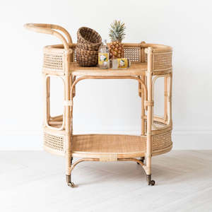 Superior quality rattan cane bar trolley serving carts handcrafted <b>drinks</b> cart with wine <b>rack</b> - Product Image 2
