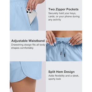 Trendy Light Blue Unisex running shorts Quick Dry polyester gym shorts with secure zipper pocket <b>drawstring</b> - Product Image 3