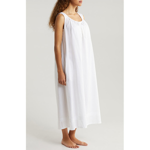 Camisón Corto Blanco de Satén 100% Algodón, con Cierre de Cordón y Bolsillos, para Mujer - Product Image 3