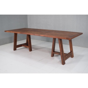 Rắn màu nâu sẫm mộc mạc trang trại phong cách bàn ăn bằng gỗ với đầu dày và chân dài thiết kế gấp tính năng - Product Image 6