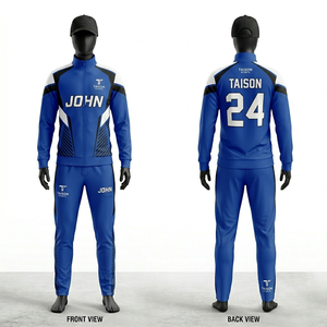 Traje Deportivo para Hombre, 300 GSM, Tela de Tricot de Poliéster Premium, Paneles Rojos y Azul Marino, Logotipo Personalizado por Sublimación y Transferencia de Calor - Product Image 3