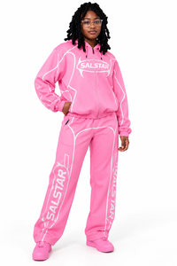 Conjunto Deportivo Personalizado para Mujer, Color Rosa, con Logotipos de Marca Personalizados, Venta al Por Mayor, Sublimación, Sudadera con Capucha y Pantalones Deportivos - Product Image 3