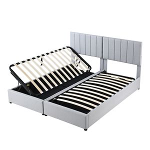 Letto matrimoniale imbottito grigio con sistema di stoccaggio idraulico - Product Image 5