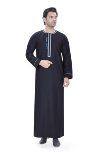 AL ARAB <b>Men's</b> Omani Embroidery <b>Thobe</b>/Thawb-Polyester Viscose Fabric Breathable Anti-Wrinkle Middle Eastern Style Ankle Length - Product Image 2