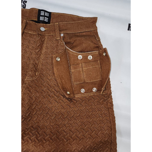 Vaqueros Selvedge Marrón Chocolate con Textura en Relieve, Peso Medio, Transpirables, Estilo Vintage, Personalizados, para Hombre, Corte Recto, Tejido de Punto, Coloridos, Otoño - Product Image 3
