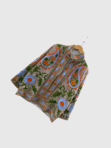Hand Embroidered Floral <b>Velvet</b> Jacket Mandarin Collar Full Sleeve Plus Size Women's Autumn Coat Prairie Chic Style - Product Image 4