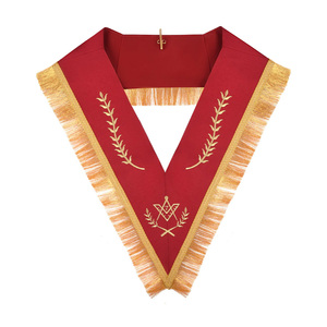 Collier de Maître Maçon de la Loge Bleue, brodé sur mesure, avec ruban rouge et tresse dorée, fabrication pakistanaise en gros - Product Image 1
