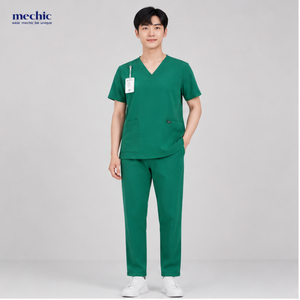 Tenue médicale homme moderne, douce, anti-transpiration, col en V, infroissable, en poly-rayonne - Product Image 3