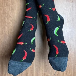 BNSB SPORTS Custom Men's Crew <b>Socks</b> <b>Black</b> Red Green Chili Pepper Print Digital Printing Breathable Knitted Summer Daily Wear - Product Image 6