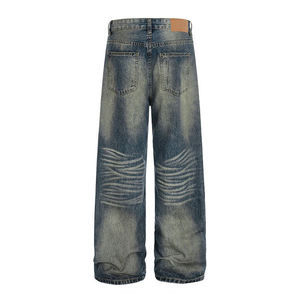 Jean en denim délavé coupe large pour homme, taille haute, coupe ample, en coton tissé, décontracté, pour l'automne - Product Image 3