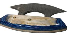 Couteau Ulu artisanal en acier Damas avec manche en bois – Couteau de chef premium à lame oscillante pour l'extérieur - Product Image 3
