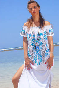 Vestido de Noche para Mujer, 100% Algodón, Largo hasta la Rodilla, Estilo Boho Sexy, con Bordado Floral en el Hombro, Encaje Corto, Corte Recto, Última Moda de Verano - Product Image 2