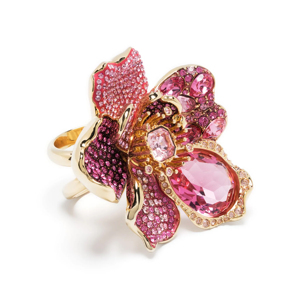 Flower Shape Gold Plated Cocktail <b>Ring</b> With Pink <b>Crystal</b> Rhinestone Women Romantic Party Jewelry - Product Image 1