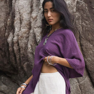 Blusa de Algodón Sola Butterfly para Mujer, Color Rústico, Gasa de Algodón Súper Suave, Estilo Boho Casual, Camisa de Verano Relajada y Ligera, Tallas Grandes - Product Image 1