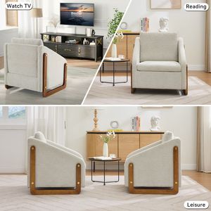 Poltrona Moderna 057 in Tessuto Chenille con Struttura Laterale in Legno, Seduta e Schienale Imbottiti per Soggiorno, Sedia Relax - Product Image 5