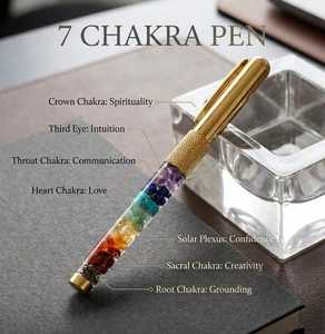 Bolígrafo de Cristal de 7 Chakras, Bolígrafo de Resina de Latón Chapado en Oro, Bolígrafo Decorativo Feng Shui - Product Image 4