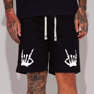 Pantalones Cortos Negros de Algodón para Hombre con Estampado de Mano de Esqueleto Blanco, Cintura con Cordón, Estilo Casual, Bolsillos, Tejido Transpirable - Product Image 3