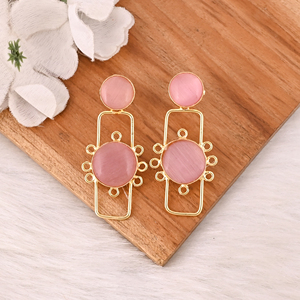 Elegant Pink <b>Cat's</b> Eye Gemstone <b>Earrings</b> Gold Plated Brass Fashion Jewelry for Women - Product Image 4