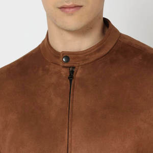 Blouson Bomber en daim marron à manches longues, col montant, fermeture éclair, coupe classique, couleur unie, pour homme et femme - Product Image 5