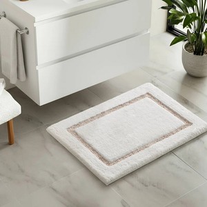 Tapis de bain moderne blanc en microfibre, rectangulaire, tufté, antidérapant avec dos en caoutchouc, épais, moelleux, bord festonné, lavable en machine pour la maison - Product Image 2
