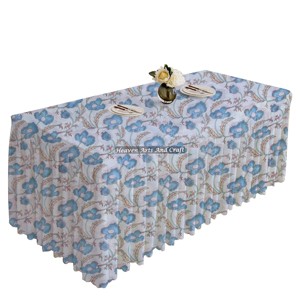 Christmas Decoration Kitchen Dining <b>Rectangle</b> Pleated <b>Tablecloth</b> Cover Cotton Hand Block Printed Manufacture Floral Home Decor - Product Image 2