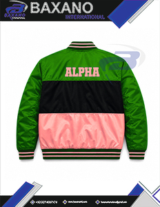 อัลฟ่า |   คาปา |   เสื้อแจ็คเก็ตครอปปักลายสำหรับผู้หญิง Alpha Sorority ชุดกีฬายูนิฟอร์มกรีกสไตล์วินเทจ สีเขียวและชมพู - Product Image 6