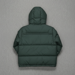 Men's Dark Green Hooded Puffer <b>Jacket</b> With Front Logo Zipper Closure Windproof <b>Winter</b> Casual Outerwear - Product Image 2