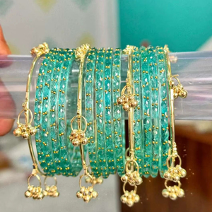 Traditional Blue <b>Glass</b> <b>Bangle</b> Set with Kashmiri Ghungroo Bridal Chura <b>Bangles</b> Gold Tone Charms Ethnic Jewelry for Wedding - Product Image 1