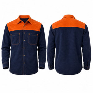 เสื้อเชิ้ตทำงานแขนยาวสีน้ำเงินกรมท่า คอสีส้ม สำหรับช่างเชื่อม ทนไฟ ป้องกันไฟ  จัดจำหน่ายโดยโรงงาน - Product Image 1