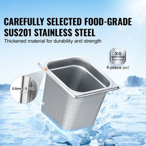 Set di 6 Vaschette per Cottura a Vapore in Acciaio Inox, Profondità 6 Pollici, Dimensione 1/6, Spessore 0,8 mm, Anti-Aggrovigliamento, per Tavoli a Vapore da Ristorante - Product Image 2