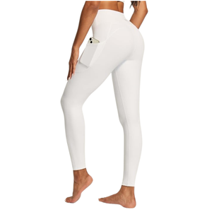 Leggings de yoga taille haute sans coutures avec poches, longueur intégrale, blanc, en Spandex et Nylon, pour femme, tenue de sport - Product Image 4