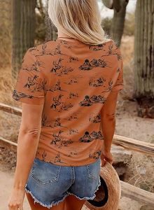 Camisetas de Verano para Mujer, Manga Corta, Cuello Redondo, Estampado Occidental, Estilo Casual y Lindo, Ropa 2026 - Product Image 6