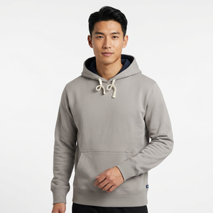 <b>Men's</b> Solid <b>Grey</b> French Terry <b>Hoodie</b> Pullover with Kangaroo Pocket Casual Autumn Sweatshirt - Product Image 4