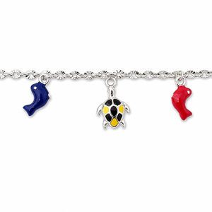 Breloque Dauphin et Tortue en Argent Sterling 925 Émaillé Coloré, Bijou Tendance Poli Miroir pour Filles et Enfants, Usage Quotidien - Product Image 3