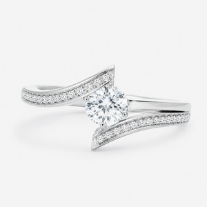 Anillo de Compromiso de Diamante Redondo de Corte Brillante Platino con Engaste Pavé, Joyería Fina Clásica para Mujer, Certificado IGI - Product Image 3