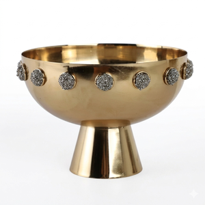 Luxury Aluminum Nickel Plated Fancy Fruit Bowl, Decorative Gold Pedestal Centerpiece with <b>Crystal</b> Accents for Home & Hotel Decor - Product Image 1