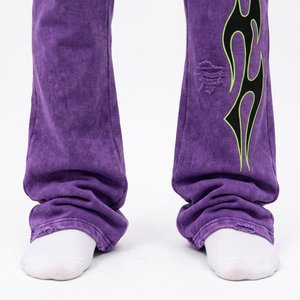 Men's Eco-Friendly Reversible Heavyweight 100% Cotton <b>Purple</b> <b>Tie</b> Dye Hooded Tracksuit Set Flame Print Streetwear Full Length - Product Image 6