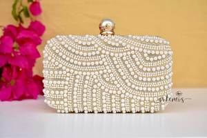 Elegant Jewelry Style <b>Beaded</b> Embroidery <b>Gold</b> White Clutch BOHO Hand Bag With High Quality Handcraft Design And Luxury For Girl - Product Image 3