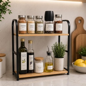 Modern 2 Tier Spice <b>Rack</b> Organizer Suitable For <b>Kitchen</b> Countertop <b>Storage</b> Seasoning Bottles Pantry And Home Organization - Product Image 1