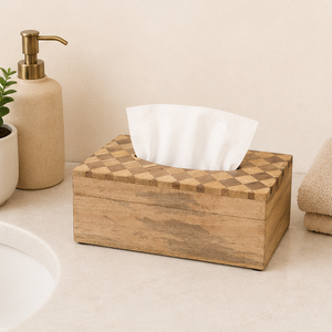 Boîte à mouchoirs en bois à carreaux, artisanale, rectangulaire, avec incrustations décoratives, pour la maison, le bureau et la décoration d'hôtel - Product Image 2