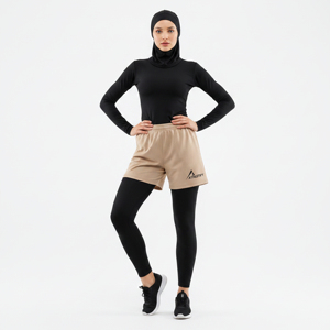 กางเกงขาสั้นออกกำลังกายเอวสูงสำหรับผู้หญิงมุสลิมแบบ 2 in 1 ซับเหงื่อ ระบายอากาศ แห้งเร็ว น้ำหนักเบา UPF50+ ทรงปกติ - Product Image 1