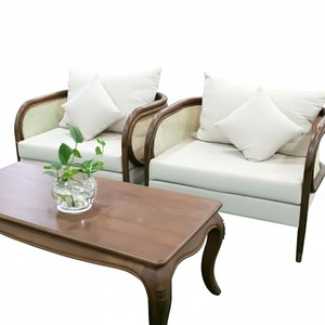 <b>Outdoor</b> Furniture Walnut/Oak Frame <b>Rattan</b> <b>Sofa</b> Set with Comfortable Cushions Vietnam Origin OEM Brand Coffee Table Customized - Product Image 3