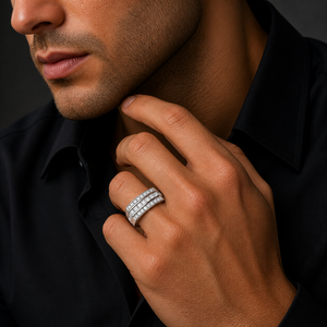 925 Sterling Silver <b>Mens</b> Diamond Three Row Channel Set <b>Ring</b> High Polish Finish Bold Modern Wedding Band Party Daily Wear Gift fo - Product Image 5