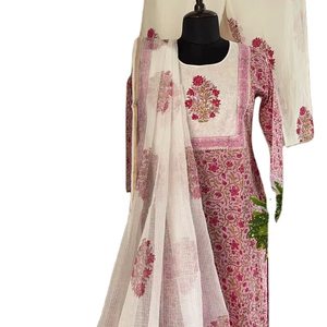 สินค้ามาใหม่ แบรนด์ RN ชุดสัลวาร์ คามีซ ผ้าฝ้ายแท้ พิมพ์ลายสวยงาม ชุดเสื้อ-กางเกง-ผ้าคลุมไหล่ แห้งเร็ว เหมาะสำหรับฤดูร้อนและฤดูใบไม้ผลิ คุณภาพหรูหรา ราคาขายส่ง - Product Image 1