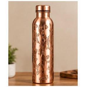 Bouteille d'eau contemporaine en cuivre avec tasse et couvercles, grande capacité, écologique, portable, design côtelé - Product Image 4