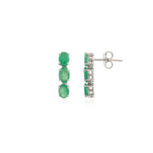 Classy Triple Tier Natural Oval Cut <b>Emerald</b> May Birthstone <b>Drop</b> <b>Earrings</b> in 925 Sterling Silver Jewelry For Women's Accessories - Product Image 3