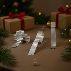 Fiocco Automatico Ilan 3x120 Cm con Nastro Argentato per Decorazione Regalo - Product Image 2