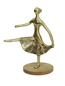 <b>Gold</b> Ballerina Aluminium Sculpture - Elegant Abstract Dancer Figurine on Wooden Base - Modern Home Office Decor <b>Statue</b> - Product Image 2
