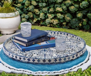 Plateau élégant et moderne en os incrusté, qualité supérieure, table basse décorative mobile, Tradebyd - Product Image 1